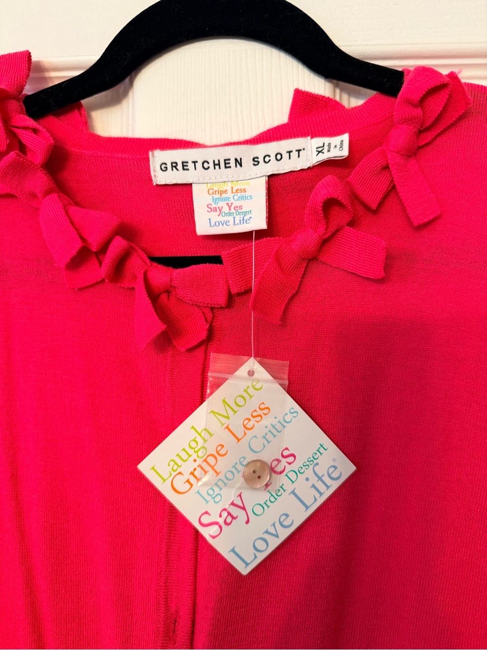 Gretchen Scott Designs Vibrant Hot Pink Button-Down Top with Floral Collar - Picture 4 of 6